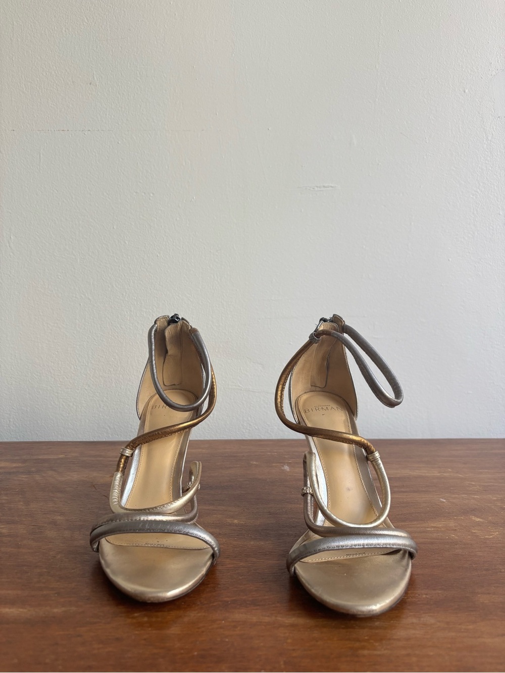 Alexandre Birman Metallic Gold Strappy Ankle-Wrap Heels